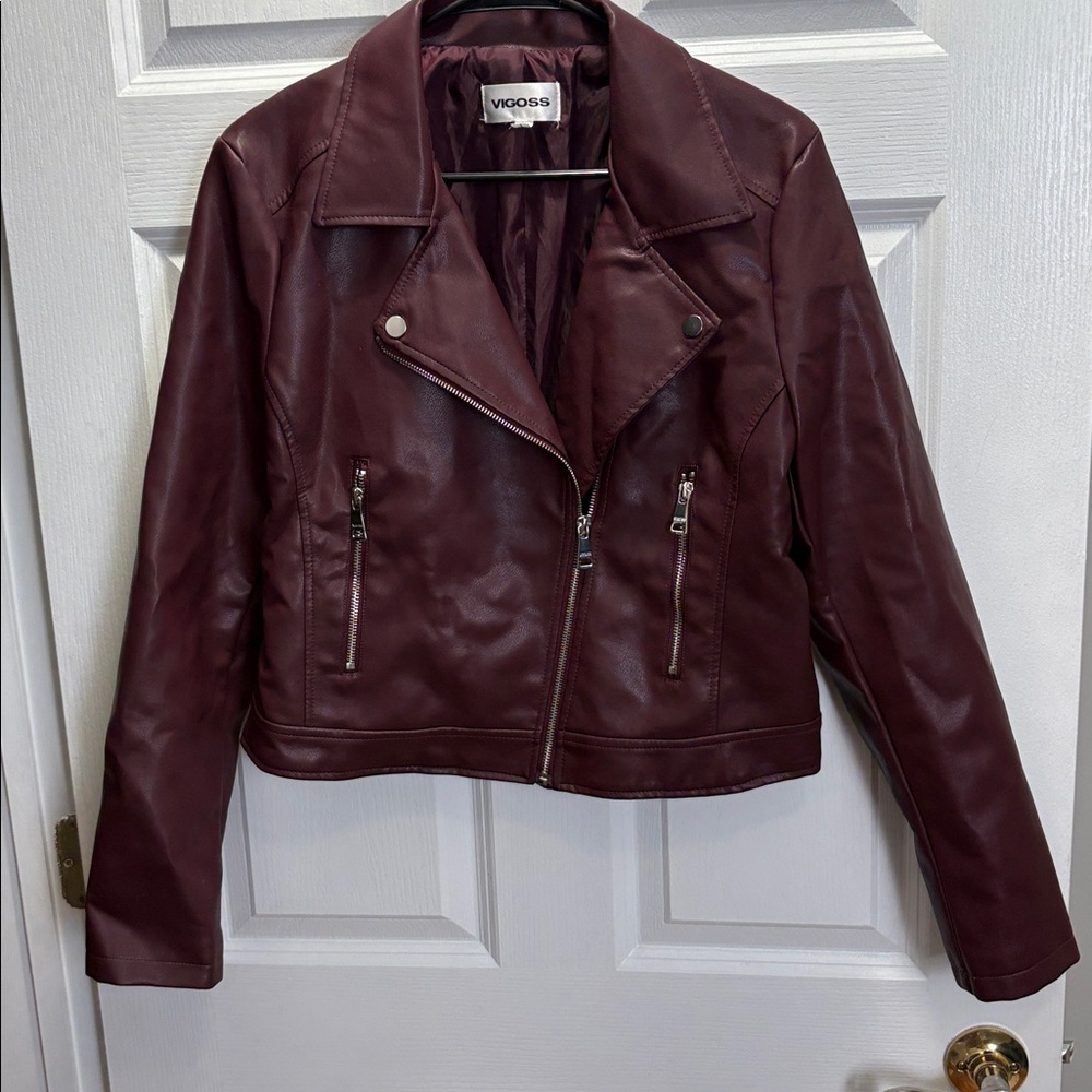 Vigoss Maroon Faux Leather Jacket size Large